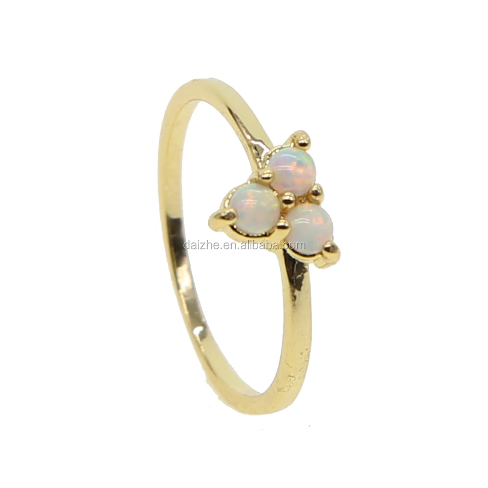 

2021 newest women finger gold rings with 3pcs opal cz stone paved thin gold tiny band rings