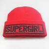 Custom Logo Winter Women Thick Acrylic Red Hotpink Supergirl Embroidery Beanie Hat