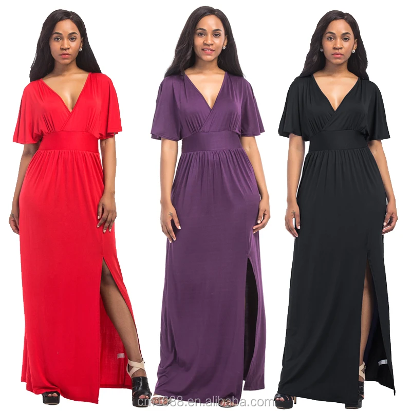 

Hot Sale Arabic Women Sexy V Neck Long Party Dress Plus Size, Purple/black/green/royal blue/red/deep blue/khaki