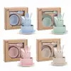 Bowl + spoon 6pcs wheat straw tableware sets plastic children bowl spoon+chopsticks cup dish dinnerware