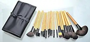Professional Wooden Handle Cosmetic Brush Set 24 Piece Makeup Brush Set with Premium Synthetic Hair Wooden Handle Cosmetic Makeup Brush kit (Yellow-Black)