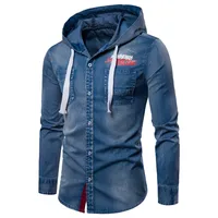 

New trend print long sleeve jeans denim polo t-shirt for men with two colors
