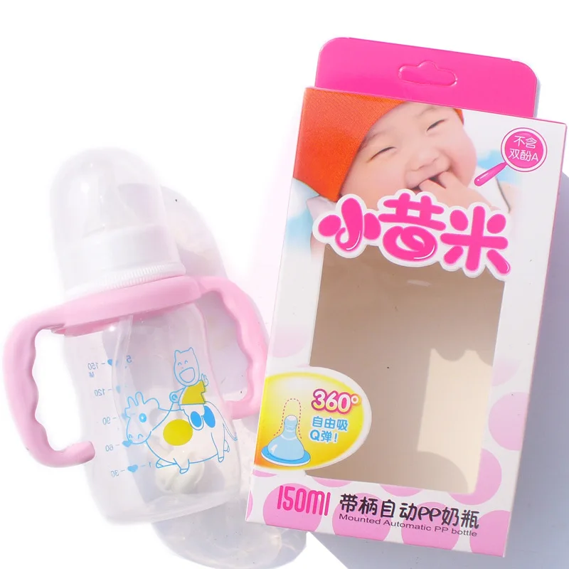 Cute Baby bottle Infant Newborn Cup Children Learn Feeding Drinking Handle Bottle kids Straw Juice water