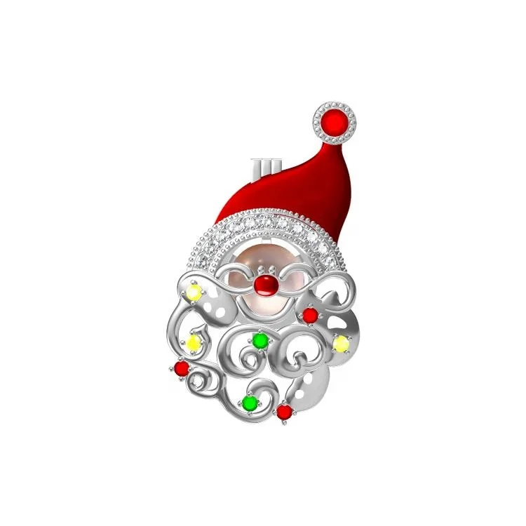 

Red Santa head pendant 925 sterling silver gift Christmas man pearl cages jewelry necklace