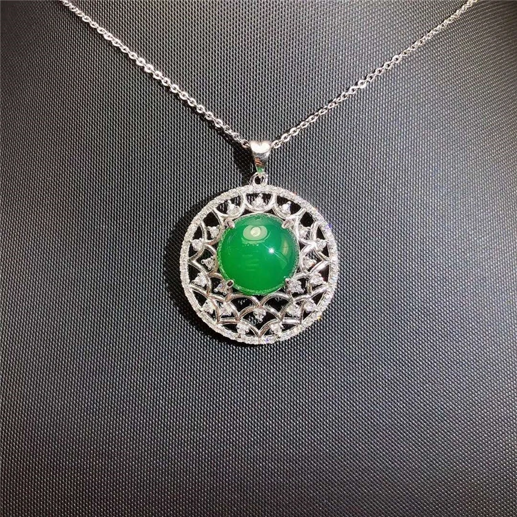 

natural stone pendant gemstone chalcedony Chinese style jewelry charm 925 silver pendant necklace dropshipping, Green