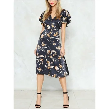 satin floral midi dress