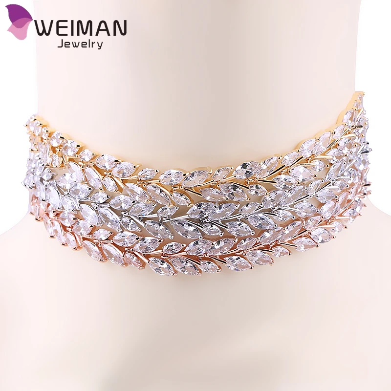 

Cubic Zirconia Leaf Choker Necklaces for Women in Rose Gold / Rhodium Silver