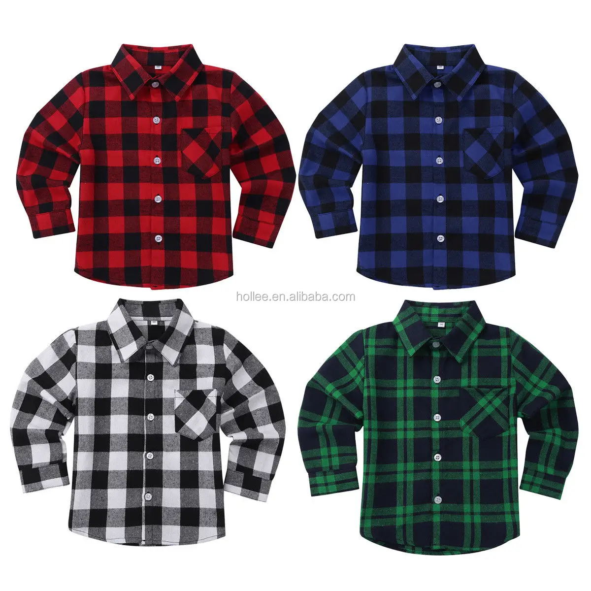 Unisex Kids Check Shirts Long Sleeves Plaid Cotton Brushed Flannel ...