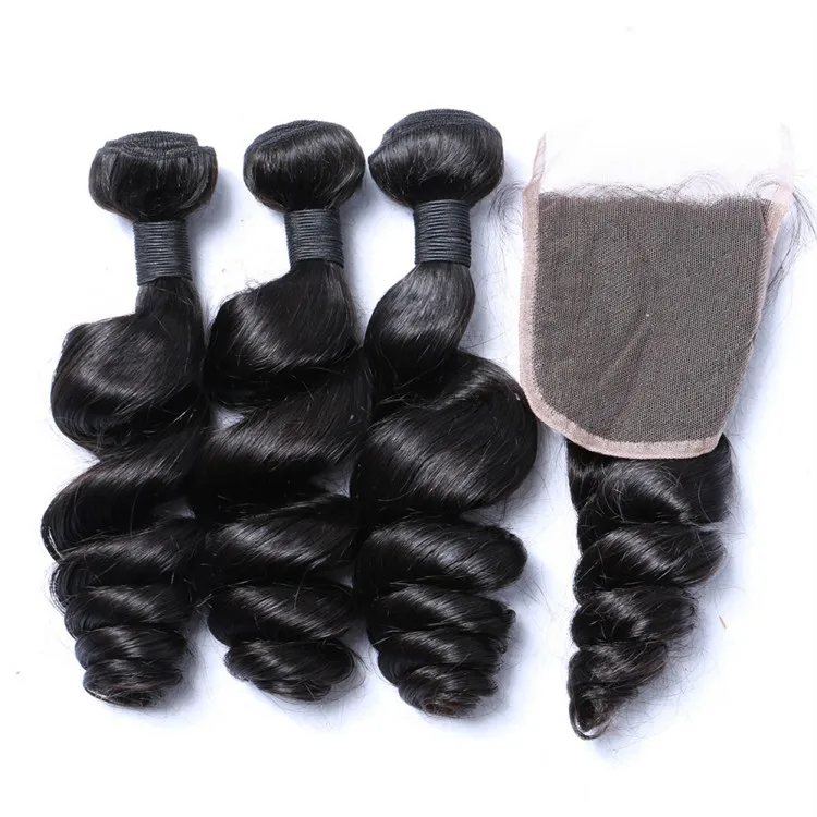 

Super September grade 10A natural color loose wave 3 bundle with closure peruvian hair