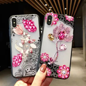 Luxury 3D Glitter diamond Lace Flower Hard PC Case for iPhone 6s 78plus Xs max xr