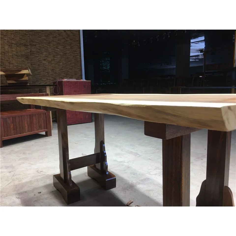 
China Factory Customize Live Edge Solid Wood Slab Dining Table 