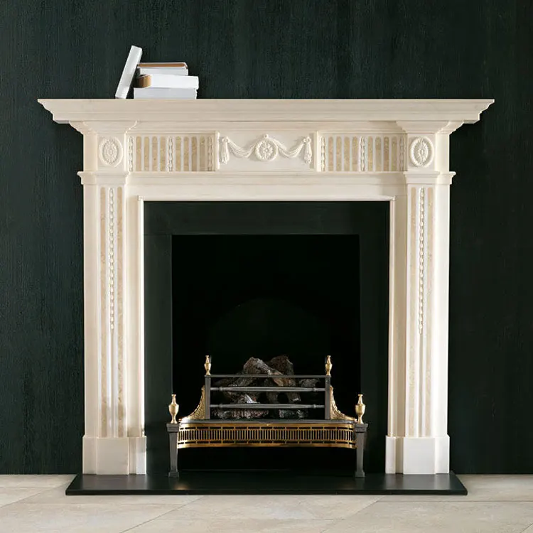 Louis Decoration Carved Flower Fireplace Mantel Surround Granite