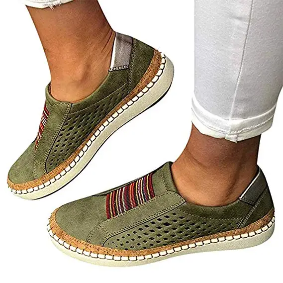 

Womens Slip On Flat Sneakers Hollow-Out Round Toe Casual Shoes, White, red, green, blue,black