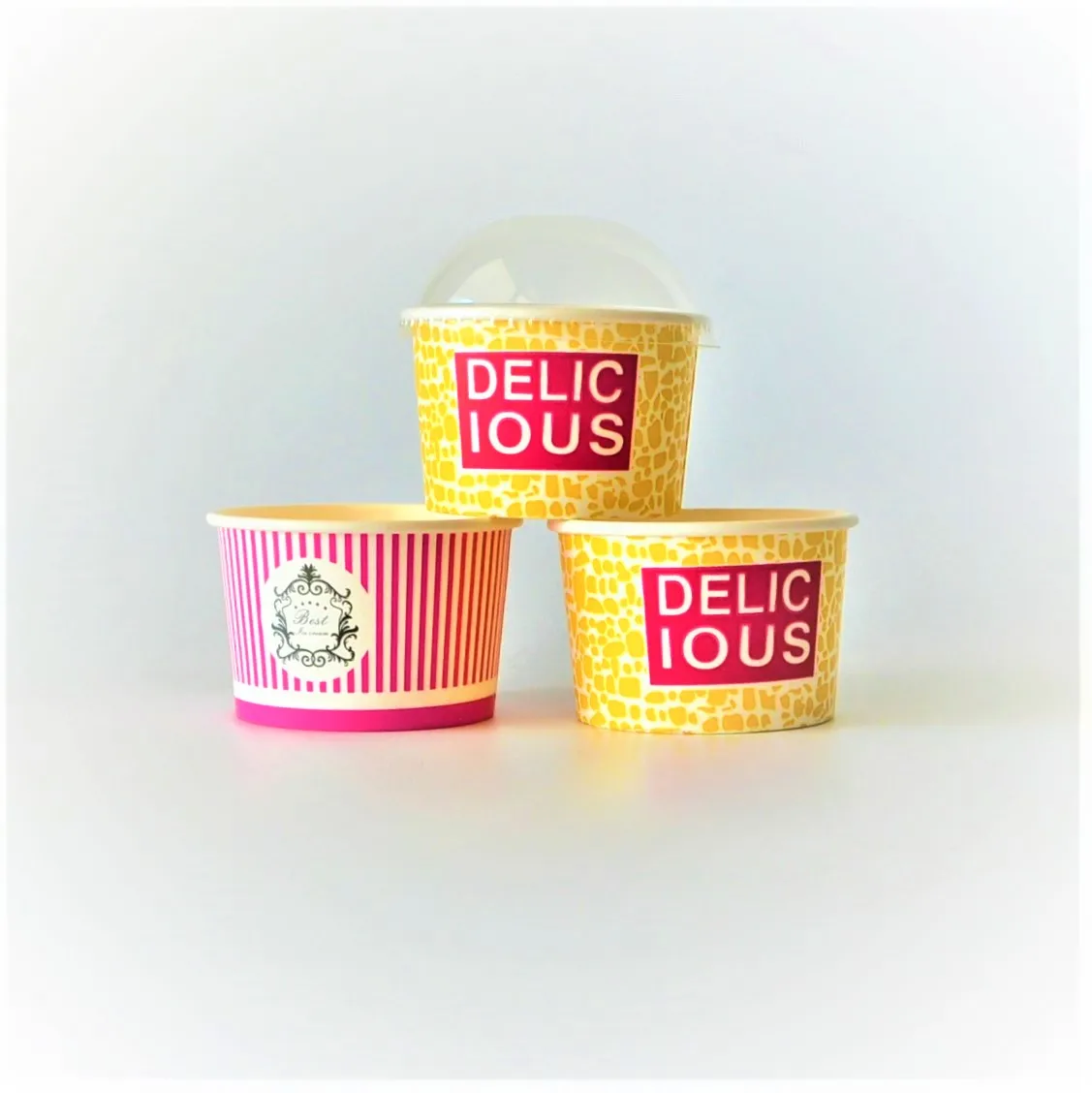 Wholesale 350ml Ice Cream Paper Cup with Dome Lid