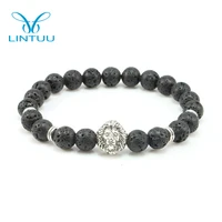 

2018 Best selling products nature stone lava animal lion head bead bracelet