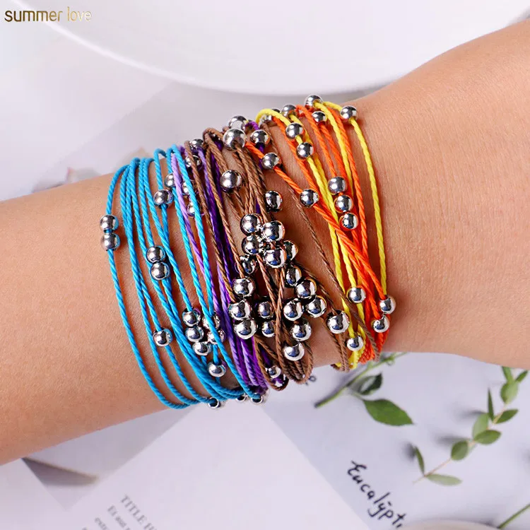 

2019 Hot Sale Bohemian Colorful Multi-layer Handmade Waterproof Wax String Beaded Woven Rope Bracelet Women Men's Jewelry Gifts