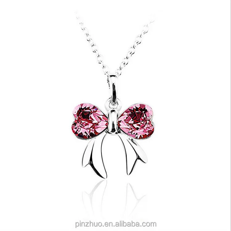 

2015 jewelry accessories, sterling silver crystal pendant necklace, Rose & violet & white & peachblossom