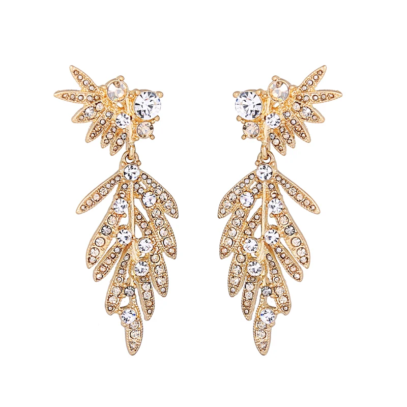 

ed00864c 925 Sterling Silver Stud Gold Leaf Pendant Earring Crystal Jewelry