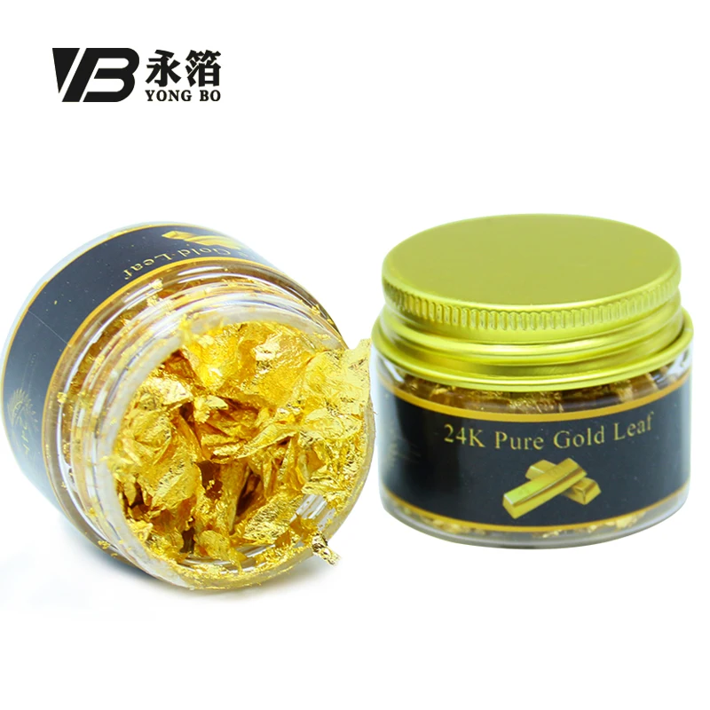 

24K Gold Leaf Flakes Edible Facial Beauty Golden Skin Care 25mg/bottle 99% Gold Delicate and Glossy for Skin