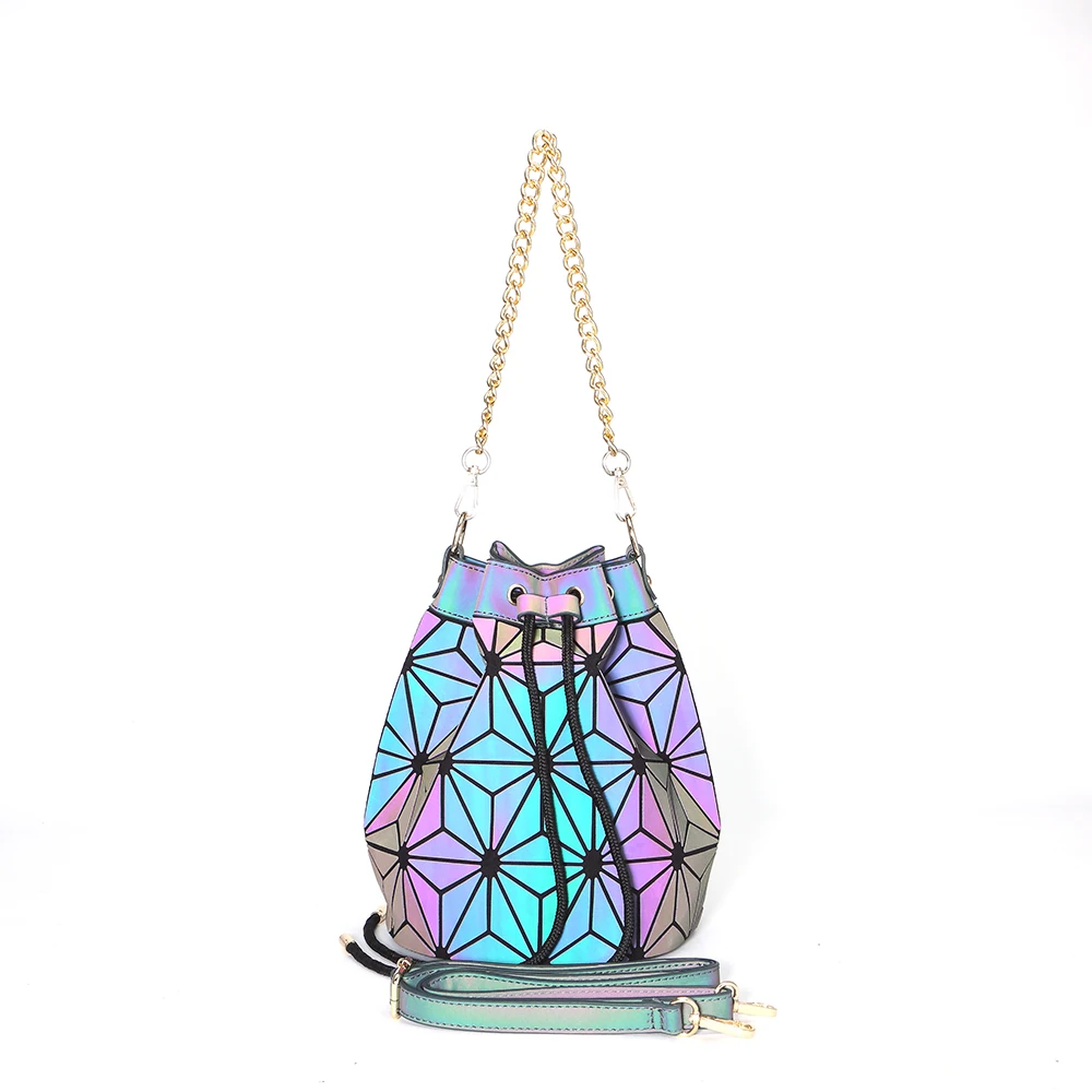 

2021 Hot Sale Geometry Shoulder Bag Korean Luminous Drawstring Bucket Bag