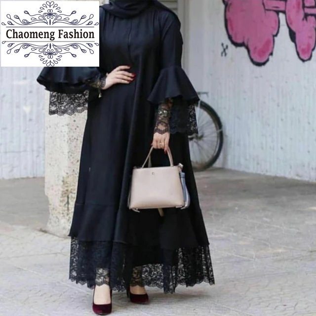 

1690# Pakistan karachi wholesale kimono egypt dubai pictures islamic lace fashion abaya muslim dresses 2019, Black /customized