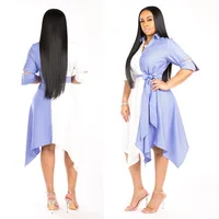 

Women Half Sleeves V neck Striped casual dresses summer african ladies dresses FM-S3589