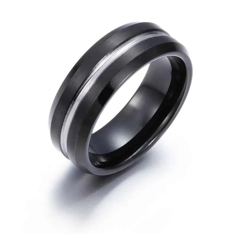 

Men Jewelry High Quality Plating Groove Tungsten Carbide Wedding Ring, Black