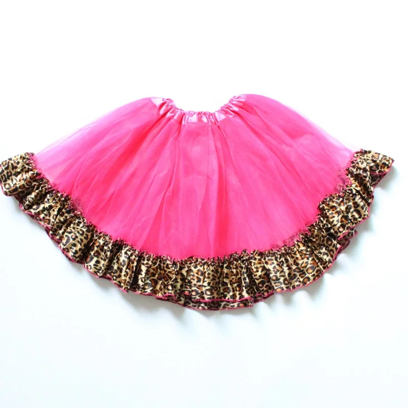 

hot pink tutu with Leopard pattern satin trim, As pictures