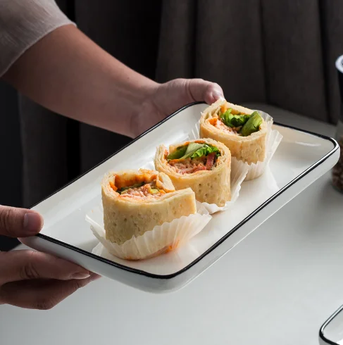 European Style Black Ceramic Dinner Plate Gold Rim 8" 10" Nordic Restaurant Plates Steak Plate