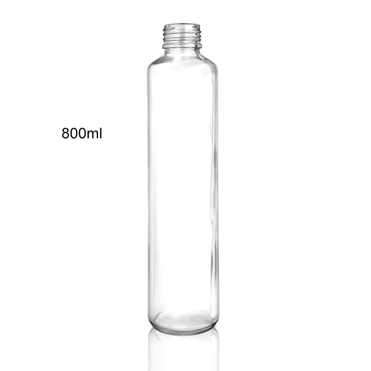 Tall cylinder 800ml clear voss drinking bottle glass water bottle