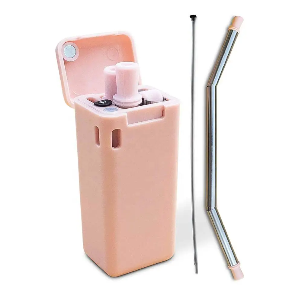 

Reusable Drinking foldable straw Collapsible Straw with Cleaning Brush, Black/green/pink/gray