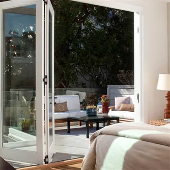 Office Building Aluminum Tempered Glass Folding Door For Entry