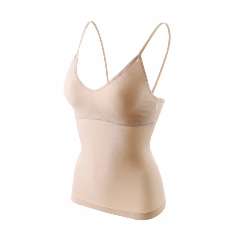

Women Basic Built in Bra Spaghetti Strap Layering Cami Top Tank, Black/nude