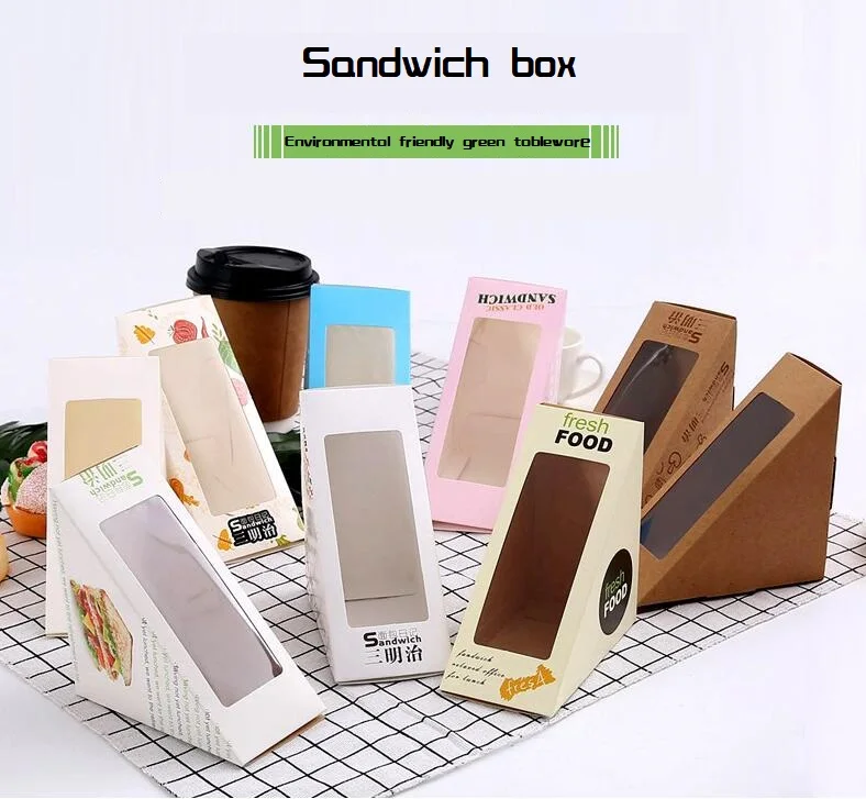 Custom Triangular Shape Kraft Paper Sandwich Food Packaging Container