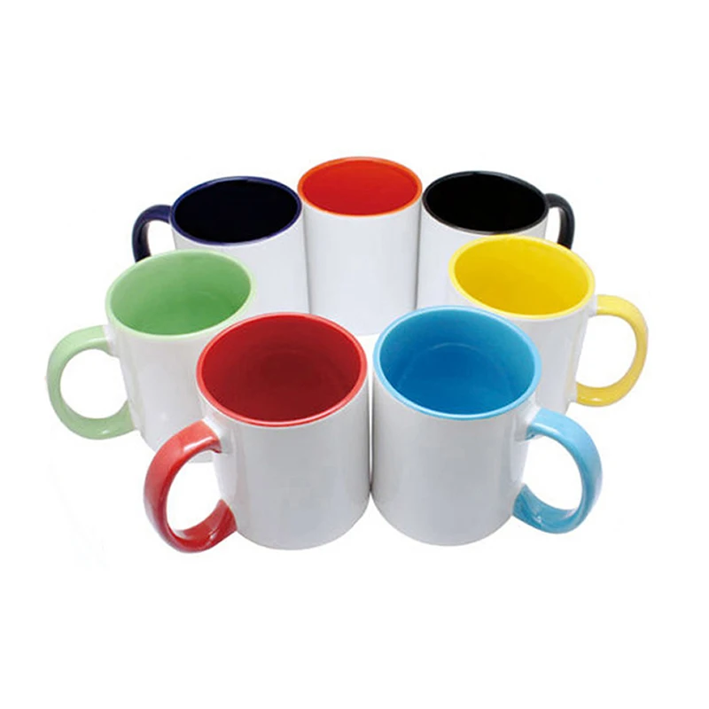 

High quality 11oz sublimation white mug with color inside sublimation printed mugs