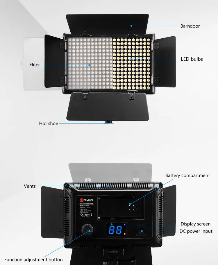 Tolifo PT-308S PRO II control remoto 300 regulable de la batería operado de estudio fotográfico de cámara LED luz de la grabación de vídeo