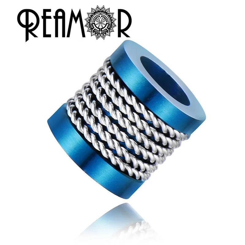 

REAMOR High Polished Gold-Plating Stainless Steel Wire Inlay Beads Big Hole Beads For DIY Leather Bracelet Jewelry Making