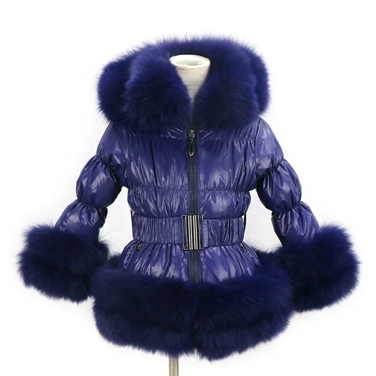 

Real Fur Hooded Children Girls Winter Coat Baby kids Overcoat Padded Down Coats, Customized color