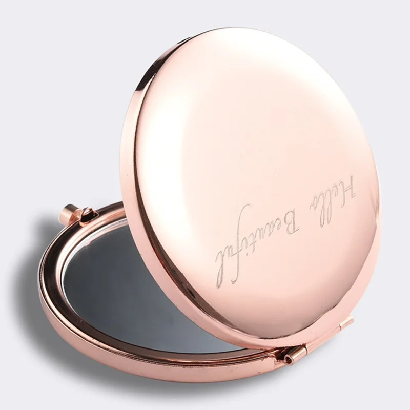 

Metal Frame Folding Round Compact Pocket Mirror Hand Size Rose Gold Mirror