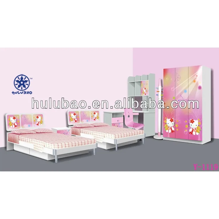 9906 Hello Kitty Pink Pretty Girl Twins Children Bed Double Kids Bed Teens Bed Colorful Photos In Bedroom Set Furniture Buy Children Kids Wooden