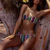 Ability to customize Low MOQ Scrunch bikini Off shoulder Cut out Striped Colorful Women bikini sport