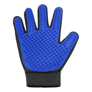 Image of Amazon best selling black/blue pet grooming glove bonus five finger deshedding dog glove
