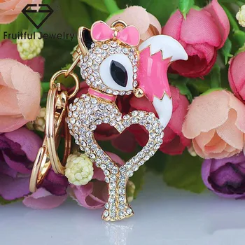 2016 New Item Charm Fox Heart Shaped Keychain 3d Gold Plated Custom Crystal Metal Keyring Lovers Gift Bag Keychain Buy Giveaways Gold Key Chain Cute