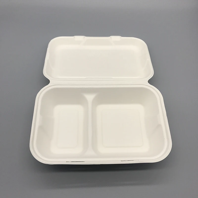 Bagasse Clamshell Biodegradable Disposable 2 Compartment Sugarcane Pulp ...