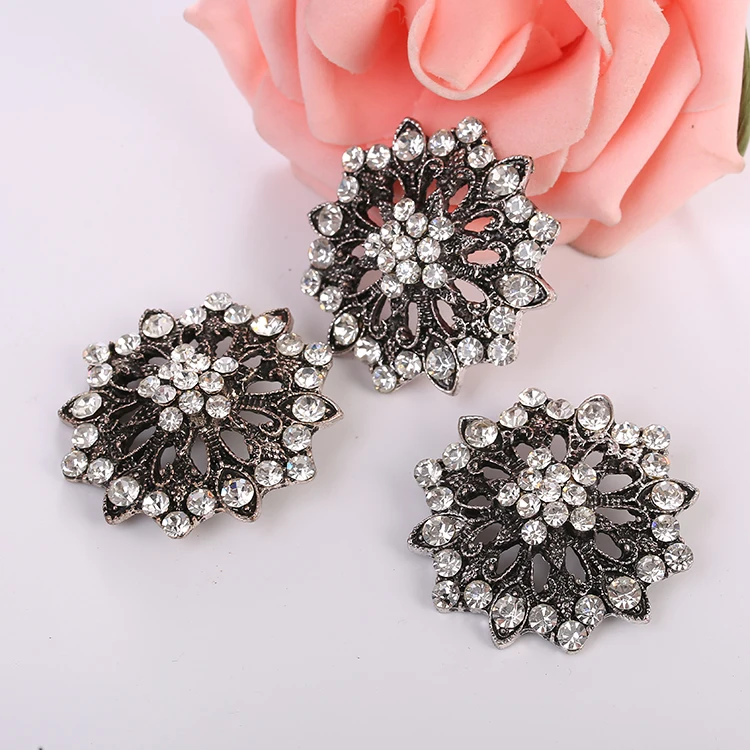 

40mm Plating Vintage Silver Zinc Alloy Flatback Flat Buttons, Metal Upholstery Buttons with Rhinestone