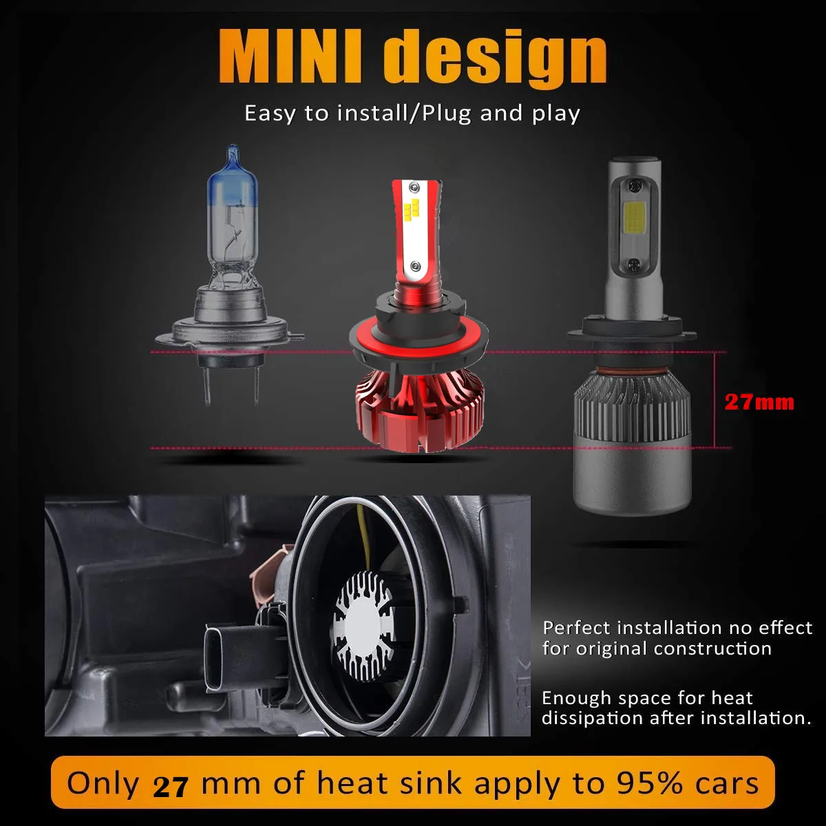 I8 Fanless Mini LED Headlight