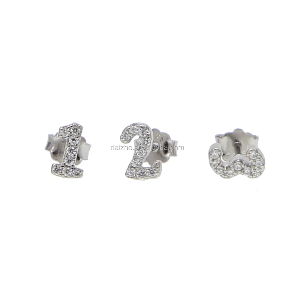 

2021 newest letter stud earring 123 initial 9925 sterling silver stud earring with white gold plated stud earring set for girl