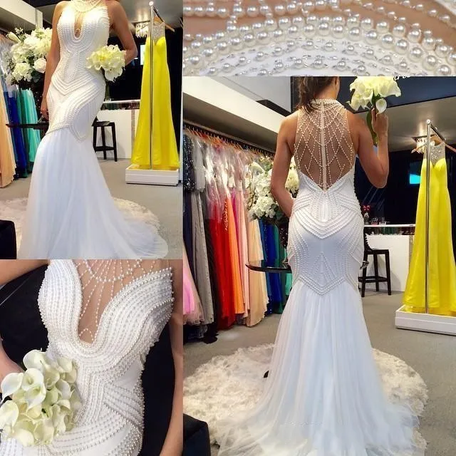 

ZH0778X 2019 Luxurious Pearls Chiffon plus size cheap lace mermaid wedding dresses bridal gowns Vestidos De Novia, White/ivory