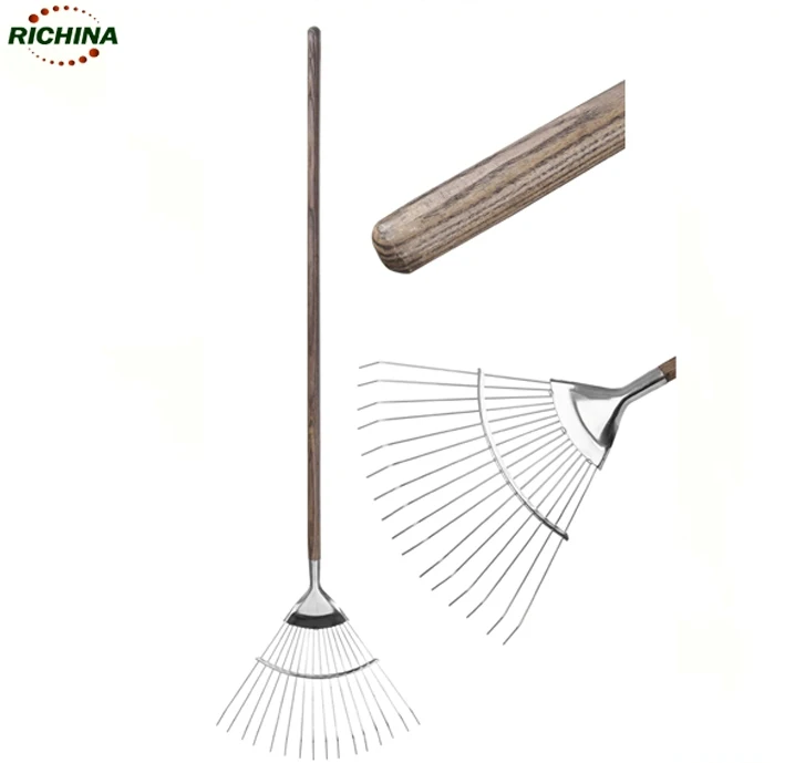 
Long Wood Handle Stainless Steel Garden Lawn Rake Garden cultivation lawn rake 