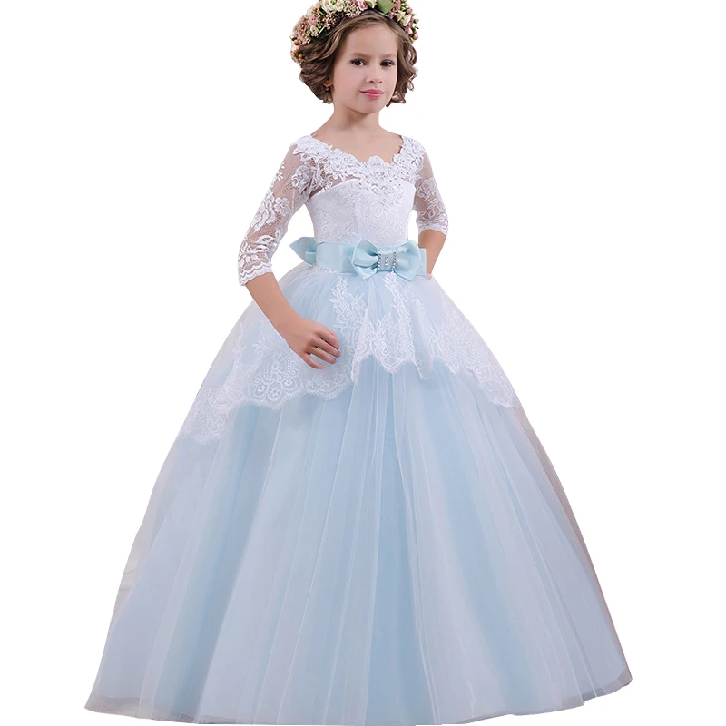 

Long Frocks Designs Images Latest Bridal Wedding Gowns Long Sleeve Lace Kids Party Dress LP-201, Apple green;pink;purple